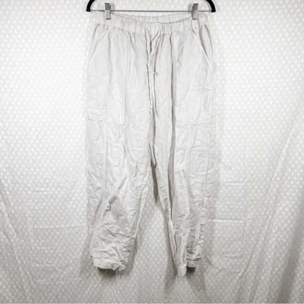Poetry Women Pants Sz 8 Cream Heavyweight Linen High Rise Pull On Lagenlook